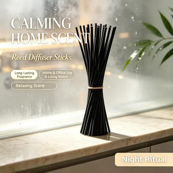 30 bâtonnets diffuseurs de 3 mm x 28 cm, recharge de parfum, bâtonnets en fibre noire épais pour dif
