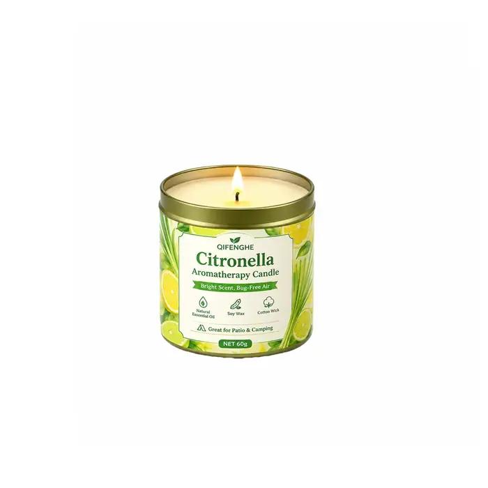 Bougie parfumée à la citronnelle 60g, cire de soja naturelle, aromathérapie, anti-moustiques, bougie