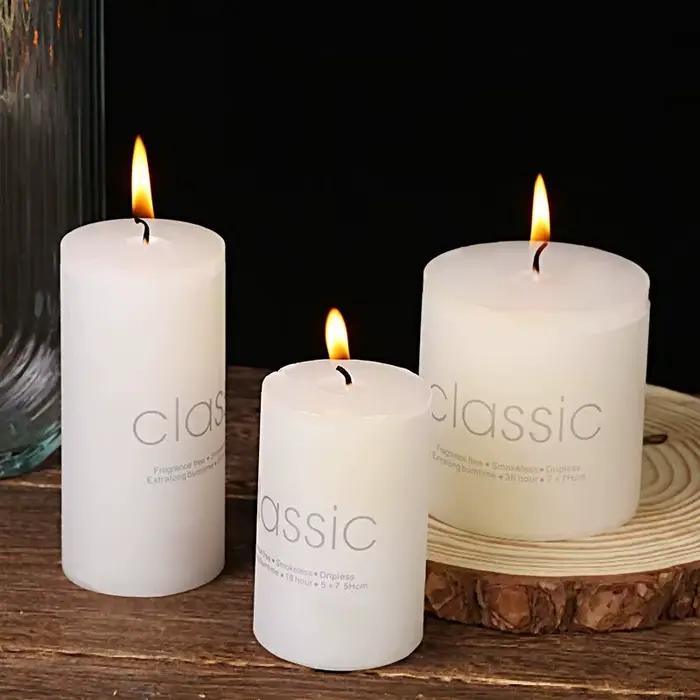 1x Bougie en cire de style européen classique blanc ivoire, décorations romantiques pour mariage, hôtel, situations d'urgence, sans fumée et sans odeur