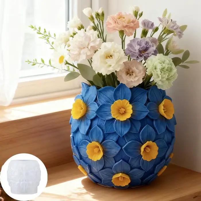 Moule en silicone 3D Narcisse pour pot de bougie - Pot parfumé pour décoration de bureau DIY, création d'angle romantique, accessoire de pâtisserie flexible