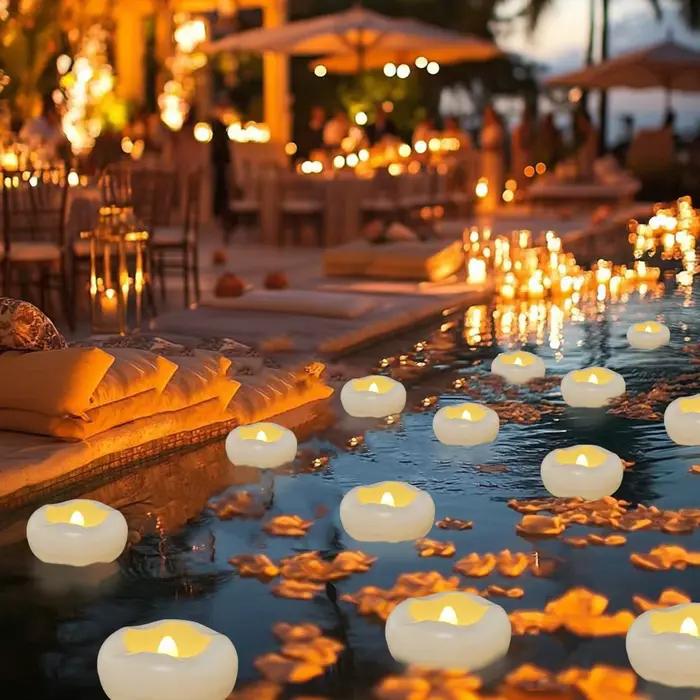 Bougies flottantes sans flamme pour centres de table, photophore LED pour mariage, 5.5/7.5CM, à piles, décoration de piscine et de Spa, 12 à 100 pièces