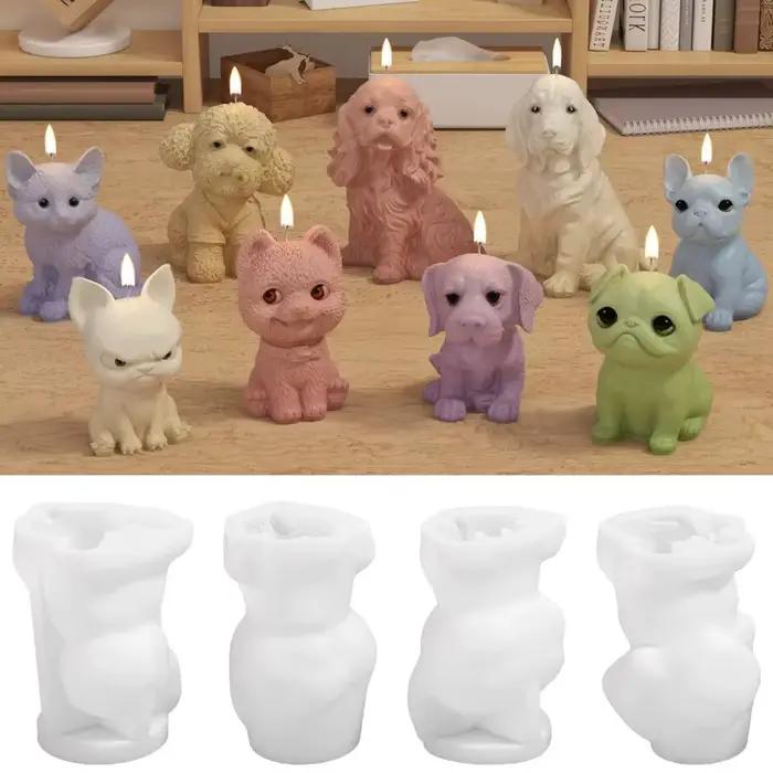 Moule en Silicone pour bougie de chien, bricolage, Animal 3D mignon, bougie d'aromathérapie, moule en résine, fabrication de décorations de Table cadeaux mignonnes