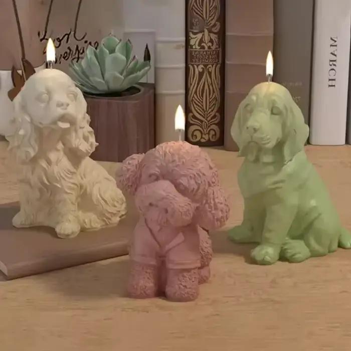 Moule en Silicone pour bougie de chien, bricolage, Animal 3D mignon, bougie d'aromathérapie, moule en résine, fabrication de décorations de Table cadeaux mignonnes