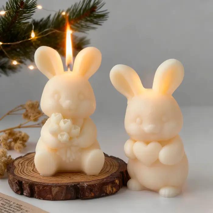 Moule à bougie en Silicone, joli lapin, fait à la main, en résine de gypse aromatique, lapin de pâques, décoration, fournitures de fabrication de bougies, DIY
