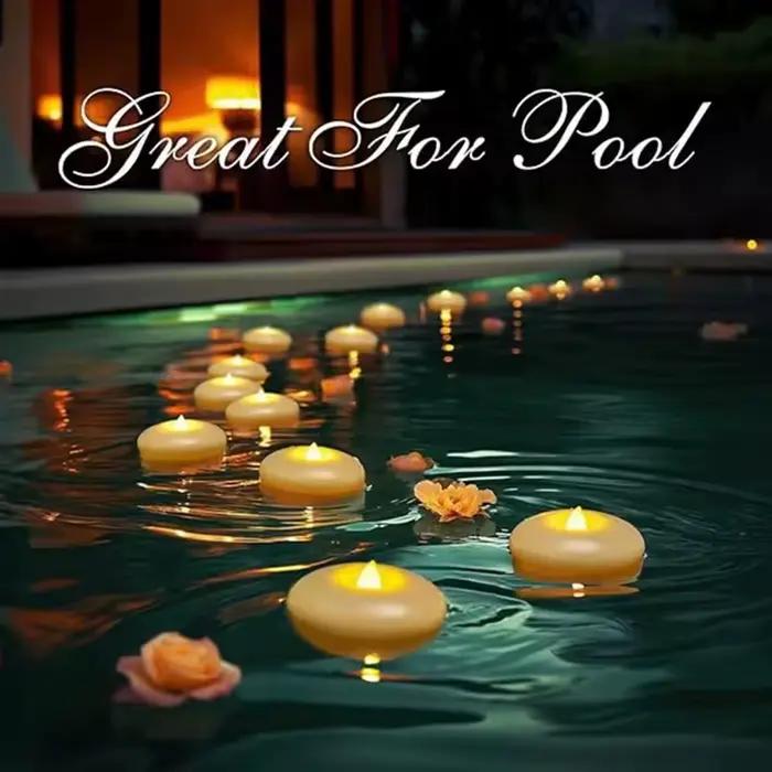 Bougie de piscine étanche, bougies chauffe-plat flottantes sans fumée, bougies de fête scintillantes réalistes pour fête de mariage, prière