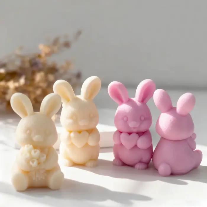 Moule à bougie en Silicone, joli lapin, fait à la main, en résine de gypse aromatique, lapin de pâques, décoration, fournitures de fabrication de bougies, DIY