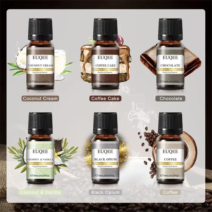 EUQEE 6 pièces/ensemble huile parfumée cadeau Kit pour diffuseur café boulangerie récolte épices citrouille tarte forêt pin fruits sucrés arômes huiles