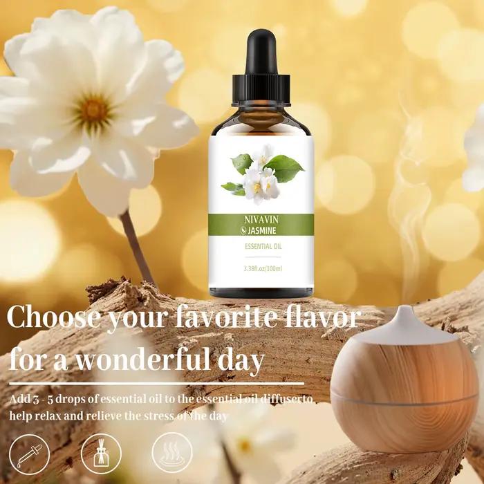 NIVAVIN Huile Essentielle de Jasmin 30ml/60ml/100ml, parfum floral riche, apaisant et calmant, fragrance longue durée, cadeau exquis.