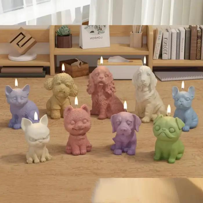 Moule en Silicone pour bougie de chien, bricolage, Animal 3D mignon, bougie d'aromathérapie, moule en résine, fabrication de décorations de Table cadeaux mignonnes
