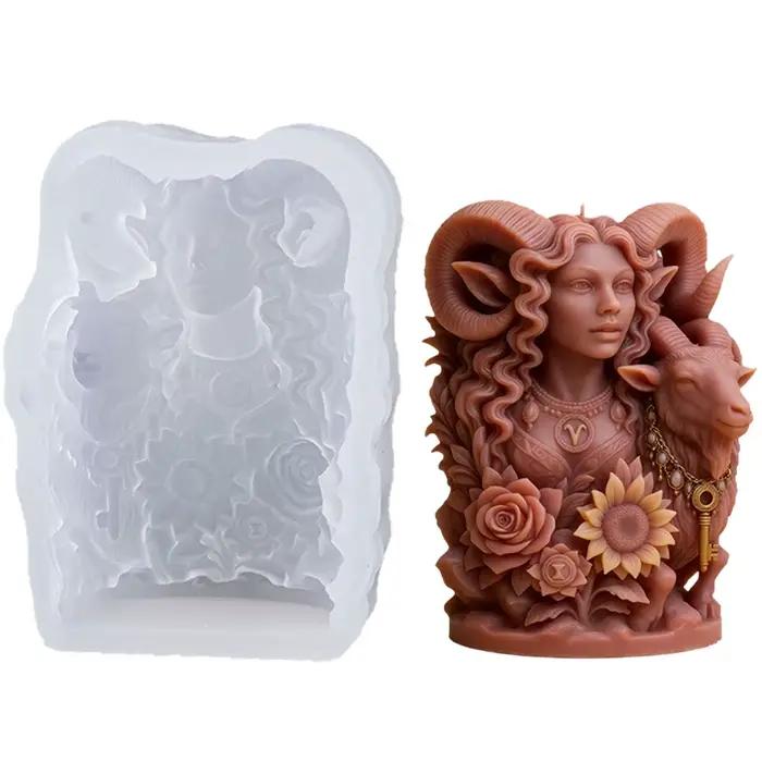 Moule en silicone pour bougie parfumée Déesse Chèvre, motif Fille à cornes de mouton 3D, pour gypse, résine, savon, décoration intérieure, ornement esthétique fait main