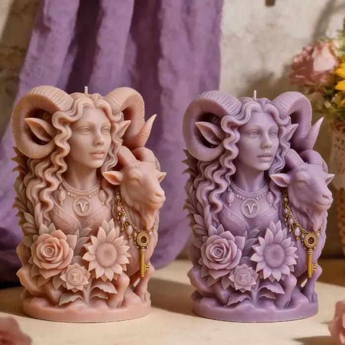 Moule en silicone pour bougie parfumée Déesse Chèvre, motif Fille à cornes de mouton 3D, pour gypse, résine, savon, décoration intérieure, ornement esthétique fait main