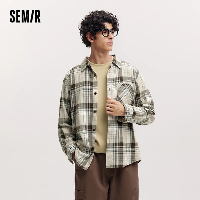 Chemise à manches longues pour homme Semir en pur coton à carreaux, vêtement d'extérieur, nouvelle c