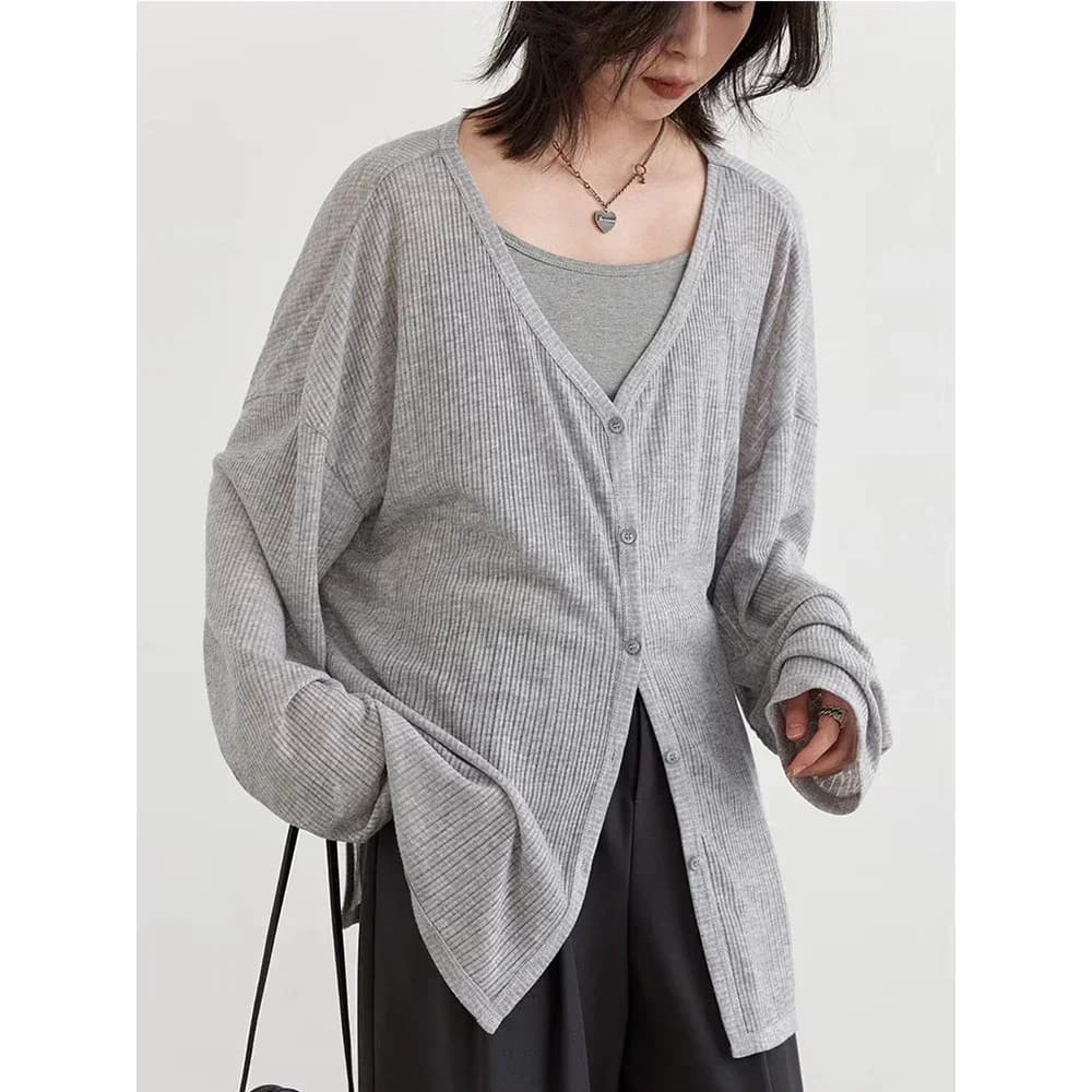 Cardigan léger à col en V et manches longues pour femme, veste de protection solaire printemps-été-a
