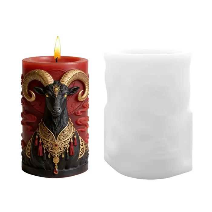 Moule en silicone pour bougie à thème chèvre mystérieuse, motif chèvre noire avec nuages et couronne
