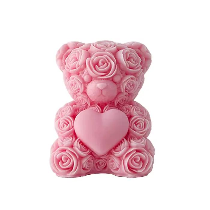 Bougie artisanale en forme de cœur d'ours rose, mignonne, aromathérapie, cadeau romantique pour peti