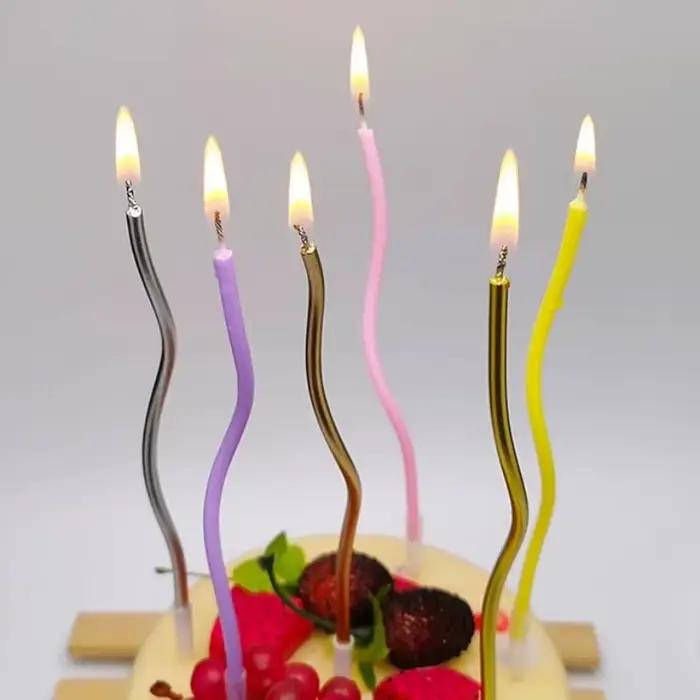 Bougies à gâteau incurvées, 6 pièces/ensemble, décoration de gâteaux, anniversaire, réception-cadeau pour bébé, révélation du sexe, décoration de Cupcake, décoration de fête de mariage