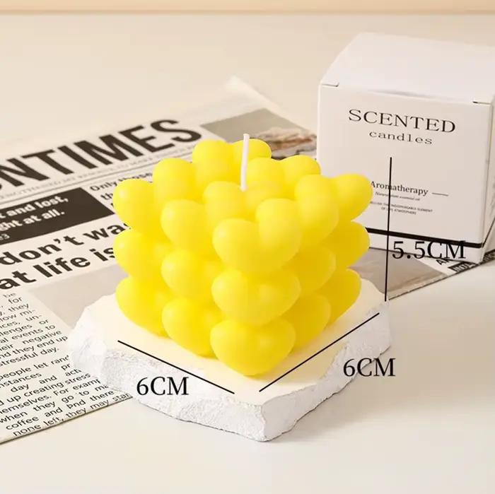 Bougie d'aromathérapie Love Cube, bougie pour la Saint-Valentin, mariage, anniversaire, parfumée, décoration créative artisanale pour la maison, objet cadeau