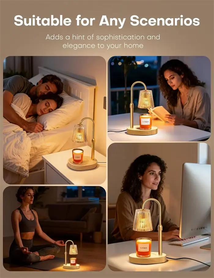 Lampe chauffe-bougie avec minuterie, variateur d'intensité et hauteur réglable, chauffe-cire électrique pour bougies en pot, cadeaux d'anniversaire et de Noël