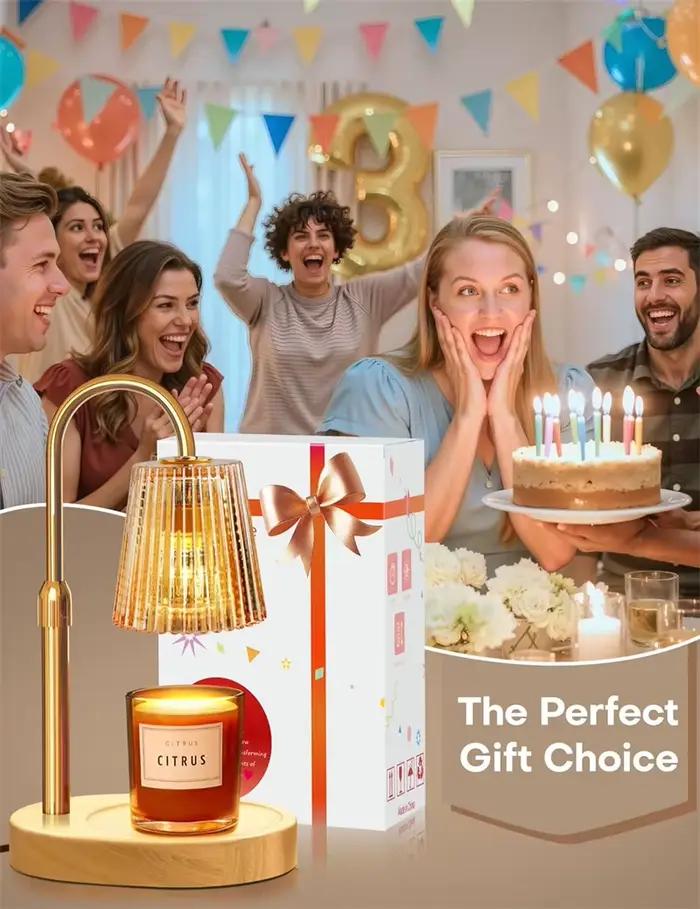Lampe chauffe-bougie avec minuterie, variateur d'intensité et hauteur réglable, chauffe-cire électrique pour bougies en pot, cadeaux d'anniversaire et de Noël