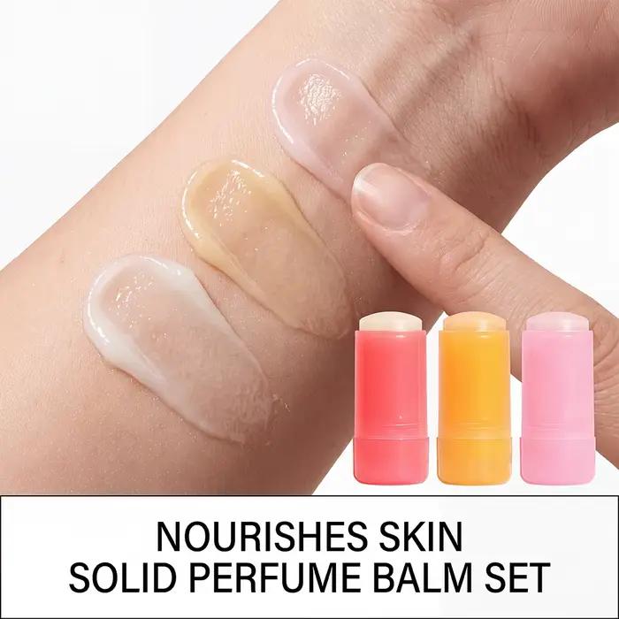 Baume de parfum solide Lychee Vanille Caramel 3 senteurs Voyage Portable de poche Naturel Parfum longue durée Coffret cadeau