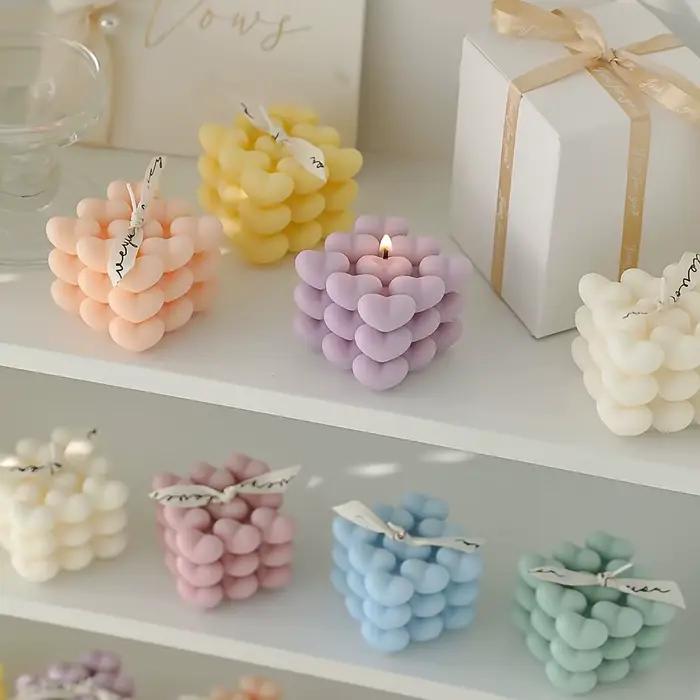 Bougie d'aromathérapie Love Cube, bougie pour la Saint-Valentin, mariage, anniversaire, parfumée, décoration créative artisanale pour la maison, objet cadeau