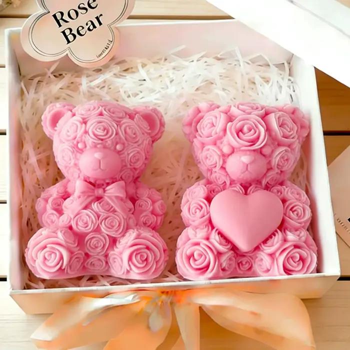 Bougie artisanale en forme de cœur d'ours rose, mignonne, aromathérapie, cadeau romantique pour petite amie, décoration de la maison, fête d'anniversaire