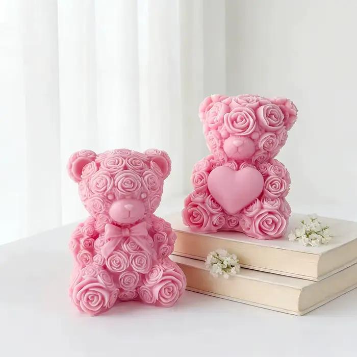 Bougie artisanale en forme de cœur d'ours rose, mignonne, aromathérapie, cadeau romantique pour petite amie, décoration de la maison, fête d'anniversaire