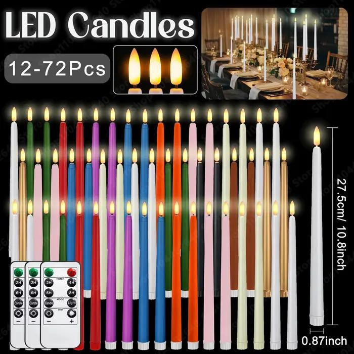 Bougies coniques sans flamme avec télécommande, bougies LED scintillantes pour mariage, fausses bougies électriques, décoration de table et de maison, 12 à 72 pièces