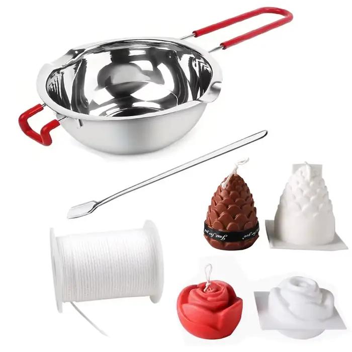 Kit d'outils de fabrication de bougies artisanales avec pot à fondre et moules, kit essentiel pour les créateurs de bougies