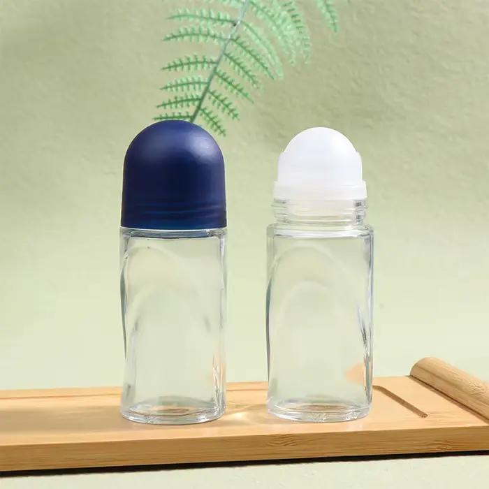 Bouteilles à roulettes en verre transparent 50ml, Extra Large, bouteille d'huile de parfum, Gel Anti-transpiration sous les bras, Test d'échantillon d'huile essentielle