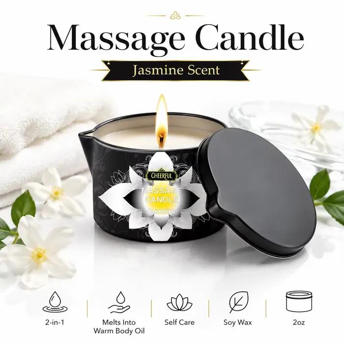 Bougie de massage au jasmin, bougie de massage parfumée en cire de soja naturelle pour massage corporel, bougie d'aromathérapie pour soins spa à domicile, cadeau