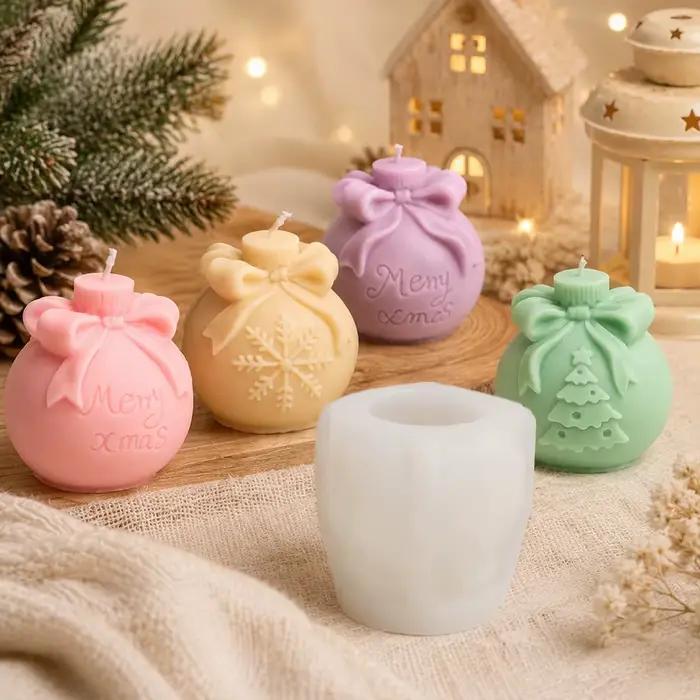 Moule à bougie en silicone pour boule de Noël, relief 3D flocon de neige, arbre de Noël, fabrication de bougies, décoration de Noël faite à la main, cadeau pour la maison
