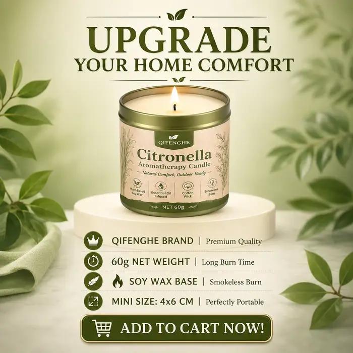 Bougie parfumée à la citronnelle 60g, cire de soja naturelle, aromathérapie, anti-moustiques, bougie en boîte pour chambre, balcon, jardin, camping