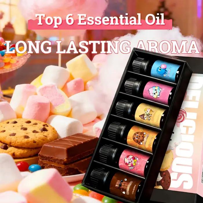 6 pièces/ensemble d'huiles parfumées aux senteurs de bonbons sucrés, combinant guimauve, chewing-gum, chocolat, senteurs de desserts, aromathérapie, huile essentielle