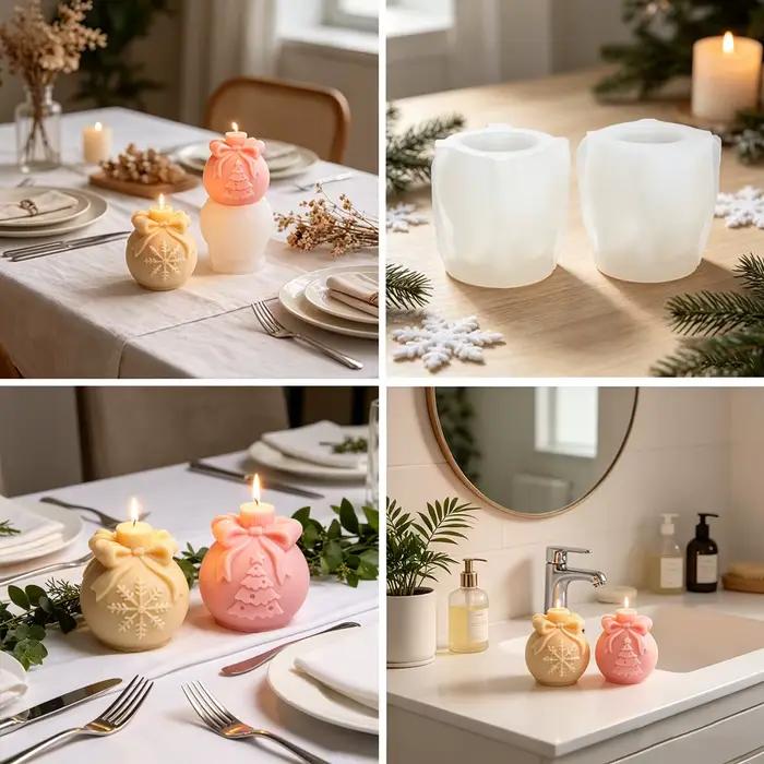Moule à bougie en silicone pour boule de Noël, relief 3D flocon de neige, arbre de Noël, fabrication de bougies, décoration de Noël faite à la main, cadeau pour la maison