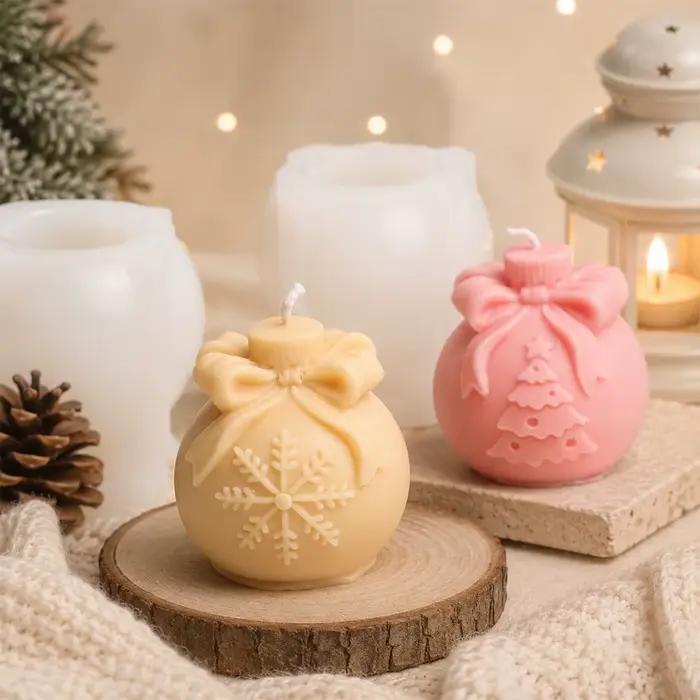 Moule à bougie en silicone pour boule de Noël, relief 3D flocon de neige, arbre de Noël, fabrication de bougies, décoration de Noël faite à la main, cadeau pour la maison