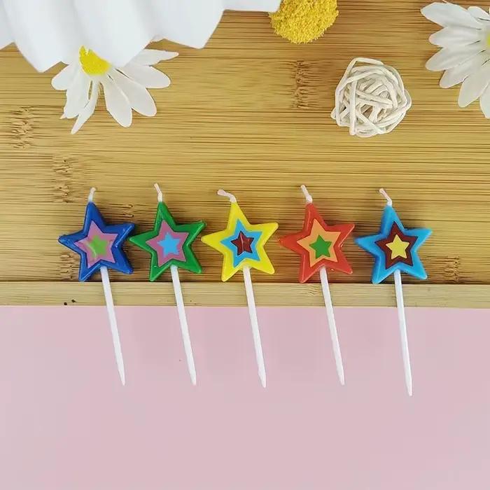 Bougies d'anniversaire créatives et colorées en forme d'étoile à cinq branches, bougies de vœux pour la fête, décoration de pâtisserie
