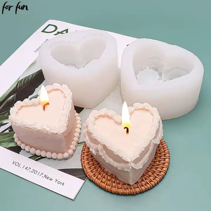 Moule en Silicone pour bougie en forme de gâteau en forme de cœur, bricolage, savon fait à la main, plâtre, bougie d'aromathérapie, décoration de gâteau, fabrication de cadeaux