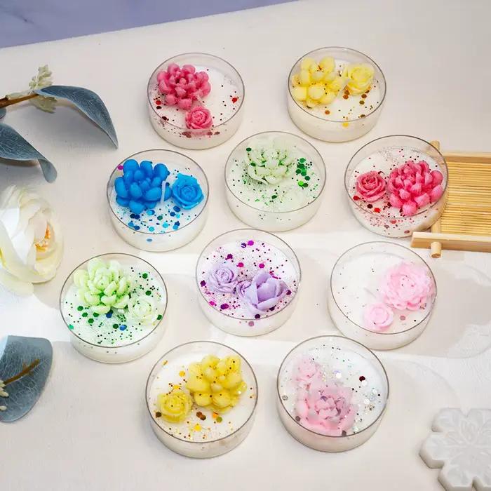 Nouveau ensemble de bougies parfumées succulentes, 6 couleurs et 6 parfums, bougie en forme de plante pour la décoration de la maison, idée cadeau d'anniversaire pour fête de mariage