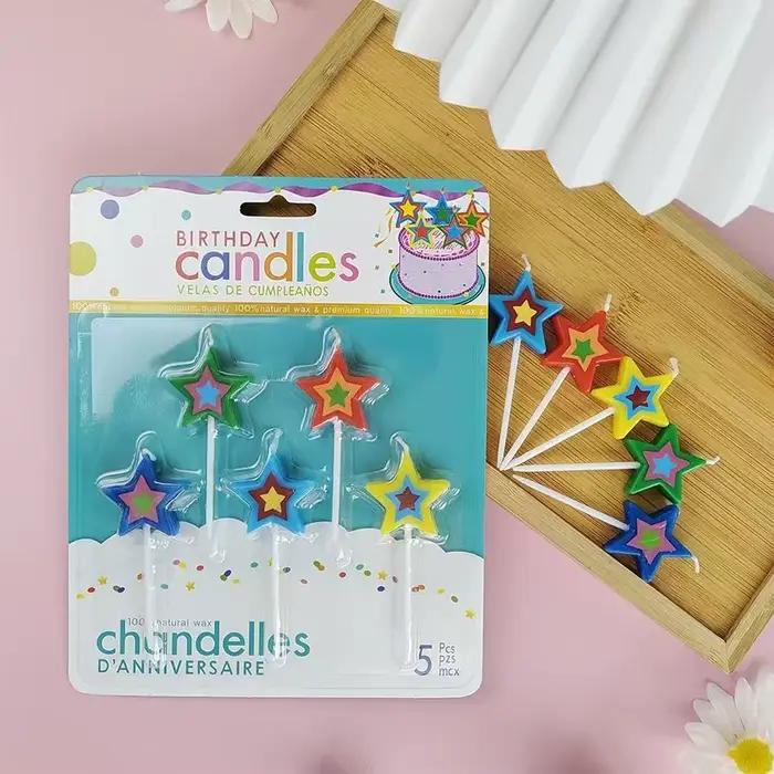 Bougies d'anniversaire créatives et colorées en forme d'étoile à cinq branches, bougies de vœux pour la fête, décoration de pâtisserie