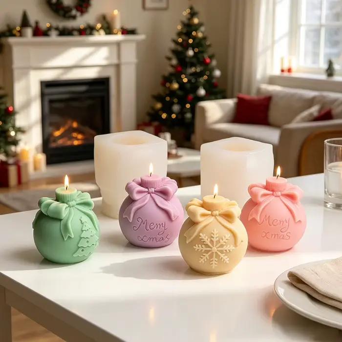 Moule à bougie en silicone pour boule de Noël, relief 3D flocon de neige, arbre de Noël, fabrication de bougies, décoration de Noël faite à la main, cadeau pour la maison