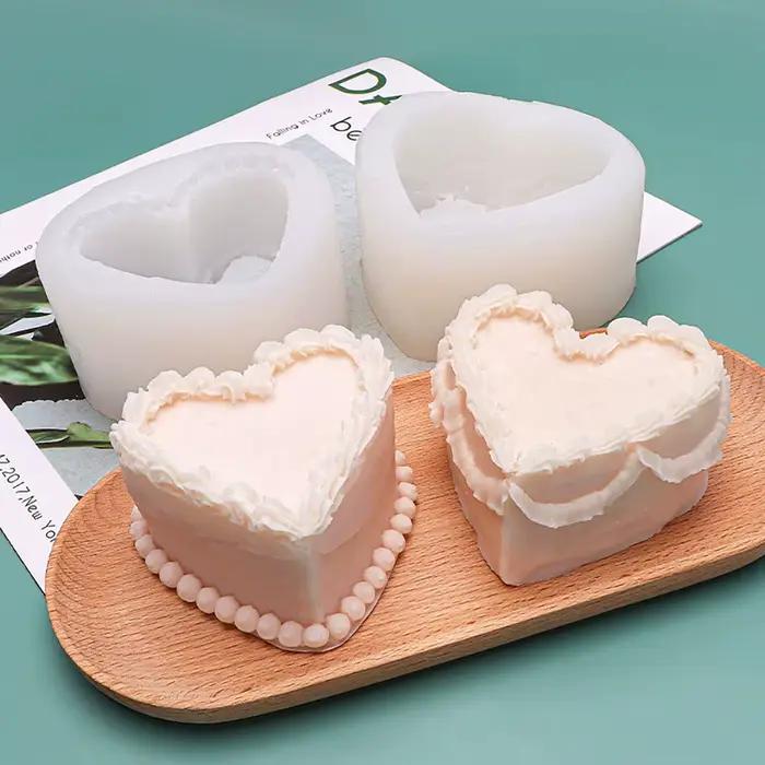 Moule en Silicone pour bougie en forme de gâteau en forme de cœur, bricolage, savon fait à la main, plâtre, bougie d'aromathérapie, décoration de gâteau, fabrication de cadeaux