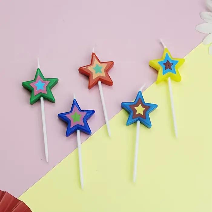 Bougies d'anniversaire créatives et colorées en forme d'étoile à cinq branches, bougies de vœux pour la fête, décoration de pâtisserie