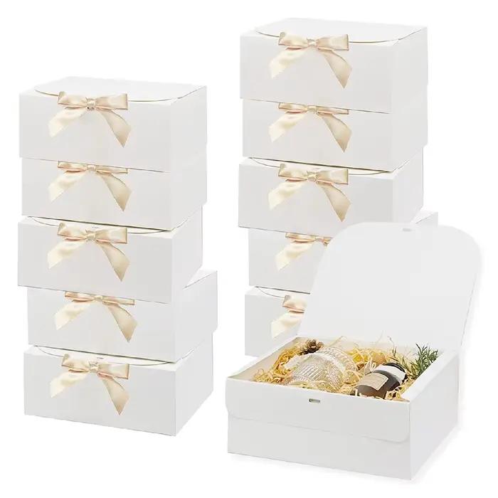 Grande boîte cadeau tout-en-un blanche en carton avec ruban à nœud, parfaite pour les fêtes, les mariages, les vacances d'anniversaire, le stockage des bonbons et des biscuits, 3 pièces