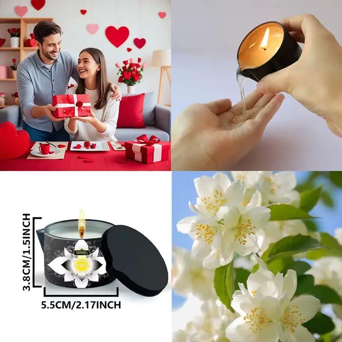 Bougie de massage au jasmin, bougie de massage parfumée en cire de soja naturelle pour massage corporel, bougie d'aromathérapie pour soins spa à domicile, cadeau