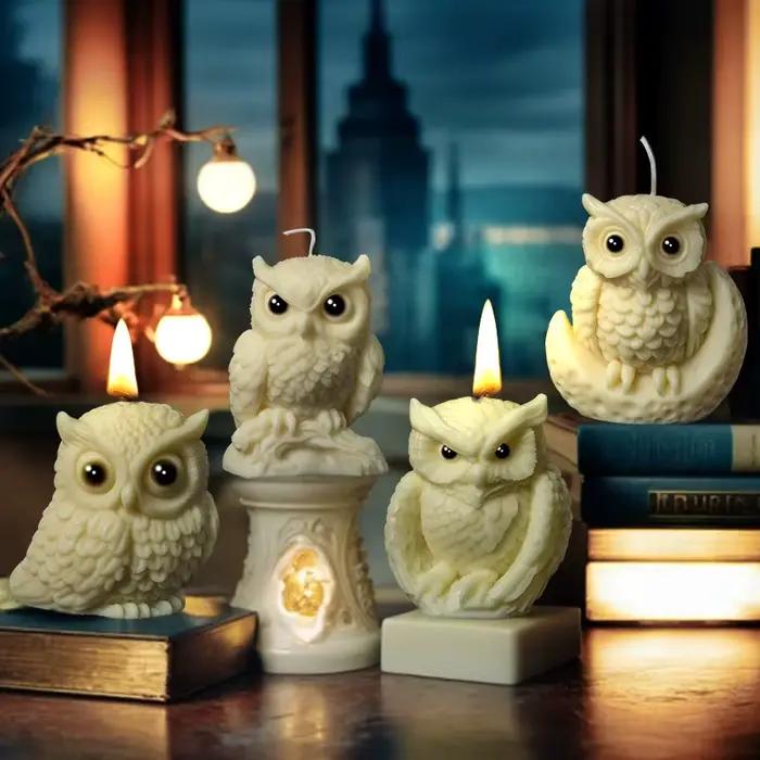 Moule à bougie aromatique hibou, en Silicone, fait à la main, pour Halloween, animaux, bricolage