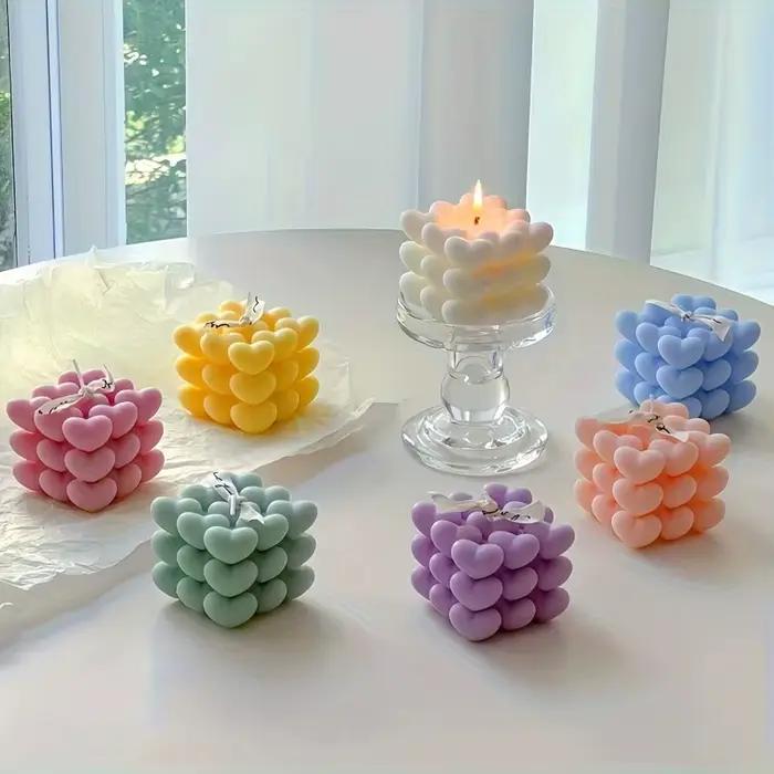 Bougie d'aromathérapie Love Cube, bougie pour la Saint-Valentin, mariage, anniversaire, parfumée, décoration créative artisanale pour la maison, objet cadeau
