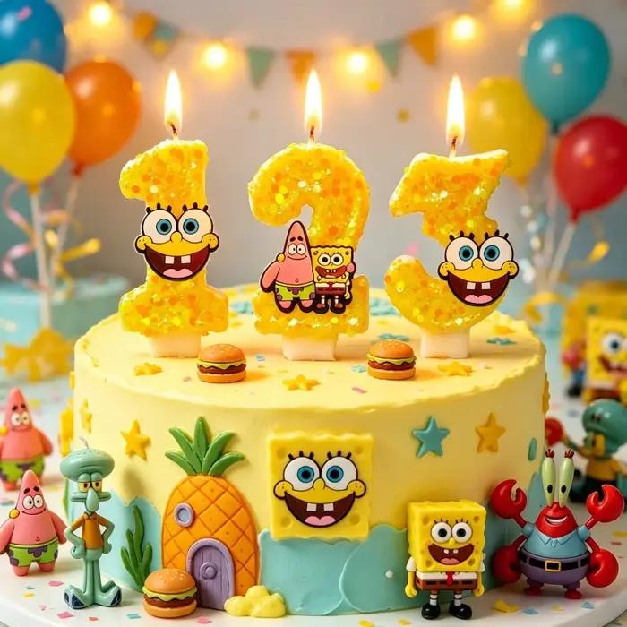 Bougie numérique artisanale Bob l'éponge mignonne 0-9, décoration de gâteau, décoration de fête d'anniversaire pour enfants, accessoires photo pour fête de baby shower, cadeaux