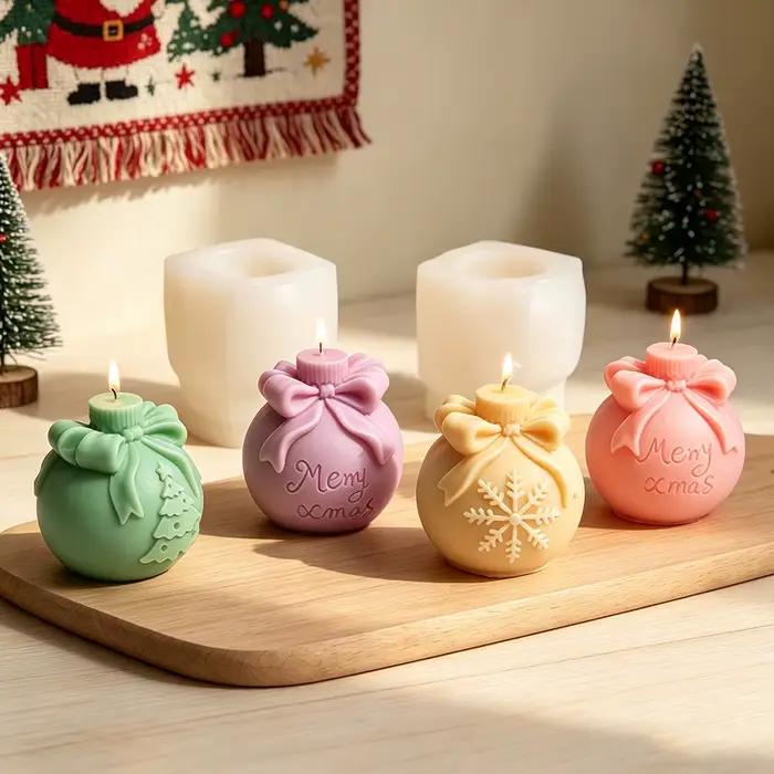 Moule à bougie en silicone pour boule de Noël, relief 3D flocon de neige, arbre de Noël, fabrication de bougies, décoration de Noël faite à la main, cadeau pour la maison