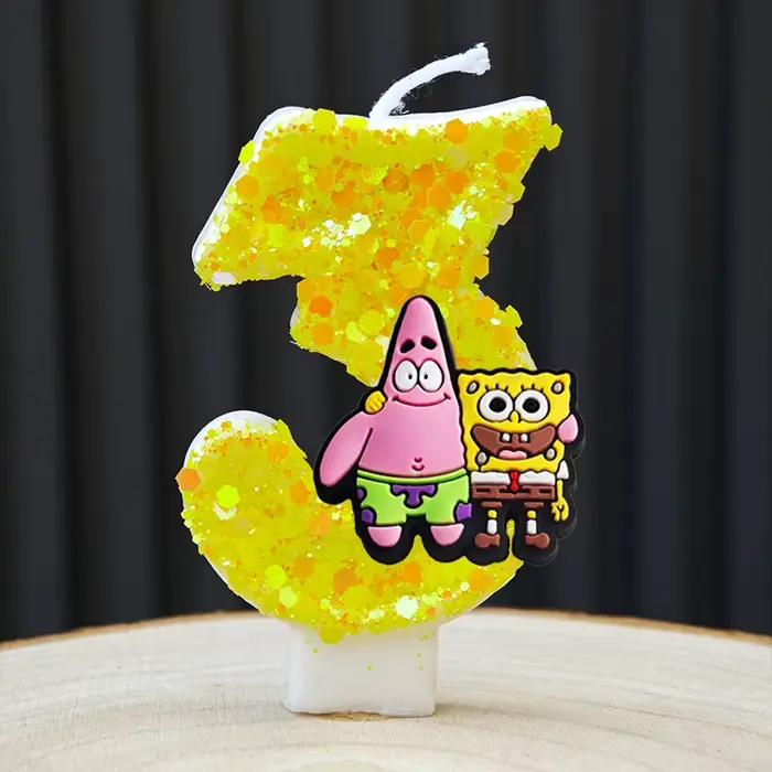 Bougie numérique artisanale Bob l'éponge mignonne 0-9, décoration de gâteau, décoration de fête d'anniversaire pour enfants, accessoires photo pour fête de baby shower, cadeaux